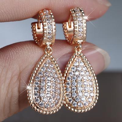 Damen Wassertropfen Ohrringe Elegant Goldfarben Schmuck Für Hochzeitsfeier Exquisites Jubiläumsgeschenk