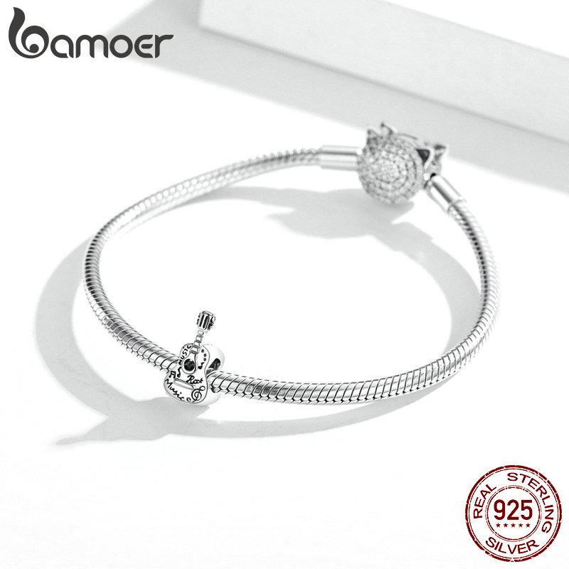 Bamoer 925 Sterling Silver Retro Charm for Original Bracelet Bangle Vintage Simple Guitar Charms Jewelry DIY Bracelet SCC1708