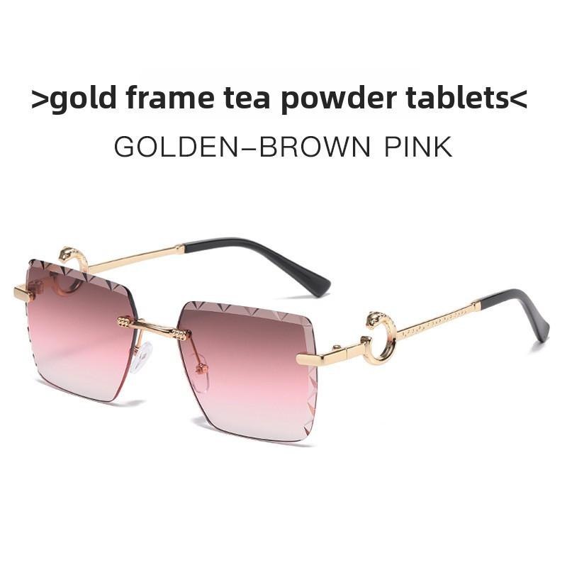 New Noframe Leopard Pattern Square Sunglasses With Pc Lenses For Outdoor Use