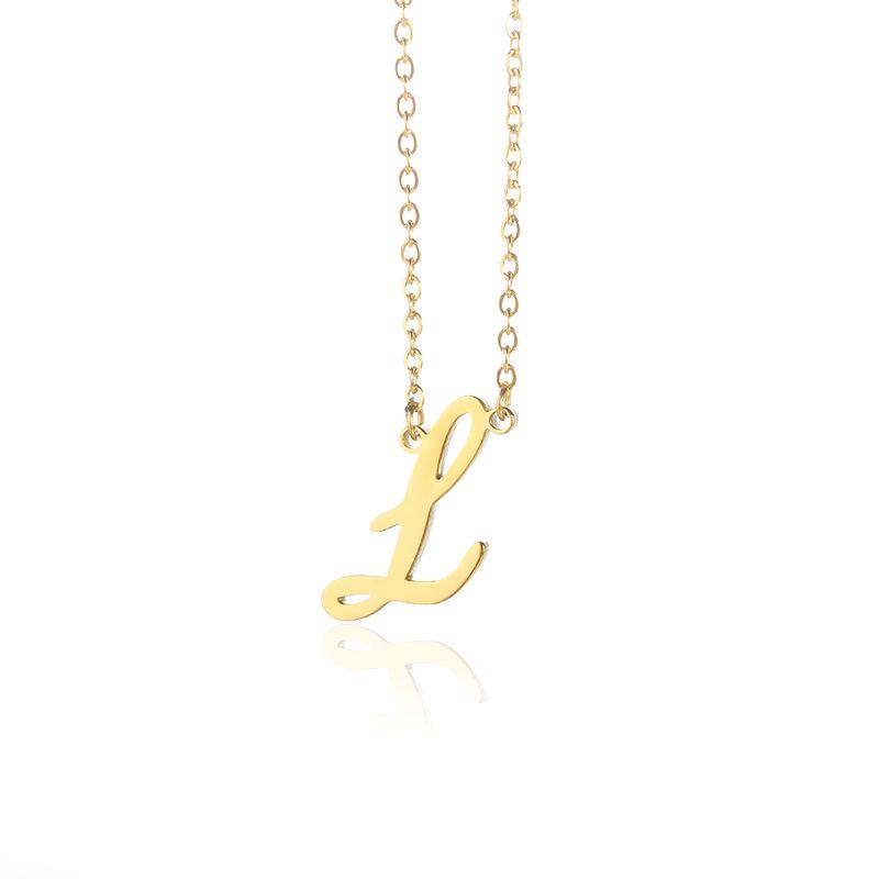 Stainless Steel Lowercase Letter Necklace with Clavicle Chain - European & American Design