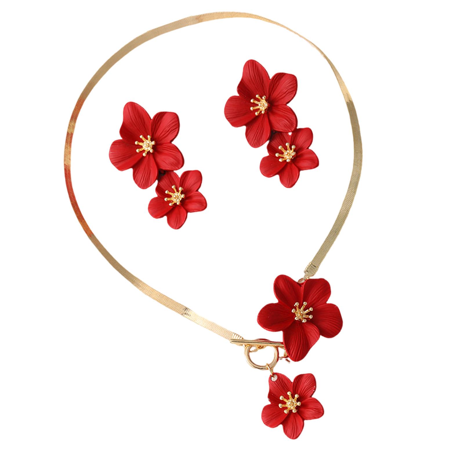 

Элегантный цветочный набор украшений для женщин Элегантные весенне-летние каникулы Пляжные аксессуары Сплав Легкий дизайн красный