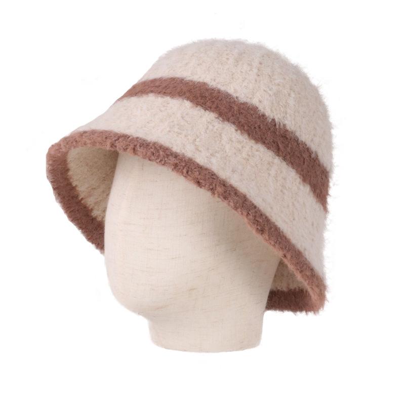 Hat women's autumn and winter new lamb plush bucket hat color matching versatile bucket hat warm and cold knitted basin hat tide