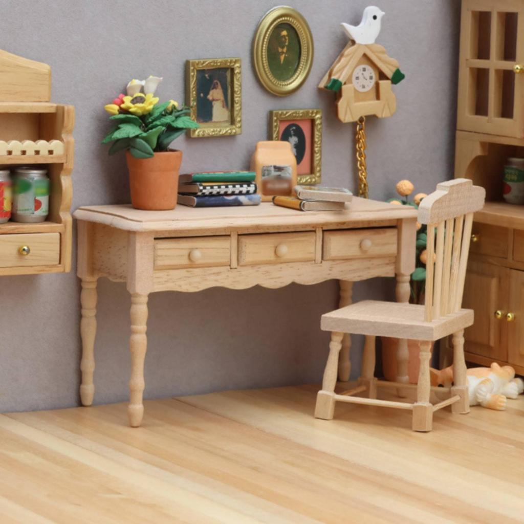 1:12 Scale Dollhouse Desk Apron with Drawers Turned Legs