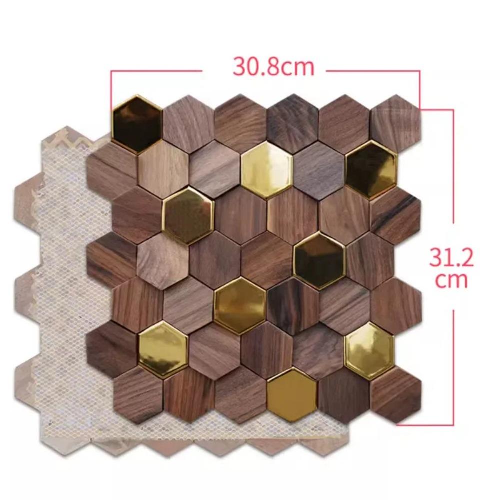 Schwarznuss Sechseck Holz Mosaik Fliese Neuer Chinesischer Stil Massivholz Wandpaneel Für Teeraum Wohnzimmer Hintergrund Innendekoration