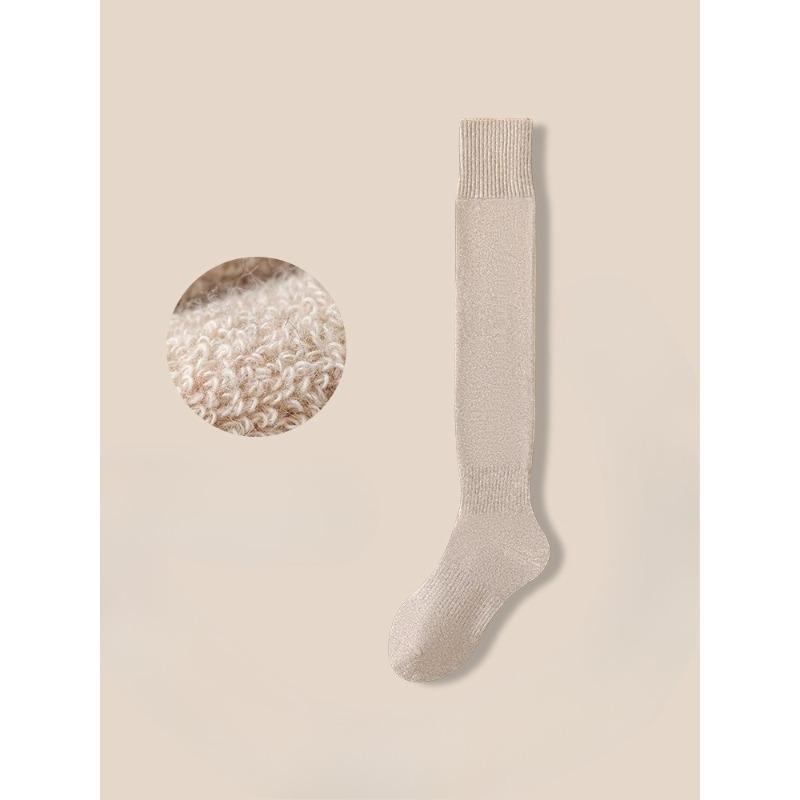 Autumn and Winter, Women's Knee-length Fleece Socks with Thick Loops for Warmth, Pure Cotton for Ladies