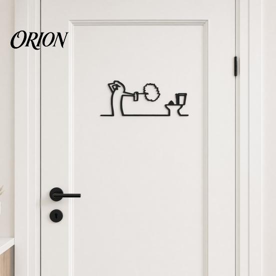 Wall Art Funny Bathroom Sign, 3D Printed Minimalist Line Toilet Living Room Art, Black Modern Home Decor for Washroom Sign