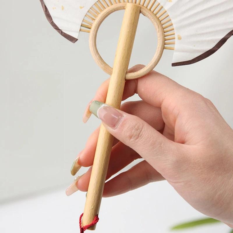 Hand Painted Chinese Style Round Fan Wooden Handle Rice Paper Unpainted DIY Fan Art Decoration Camphorwood Handcrafted Fan