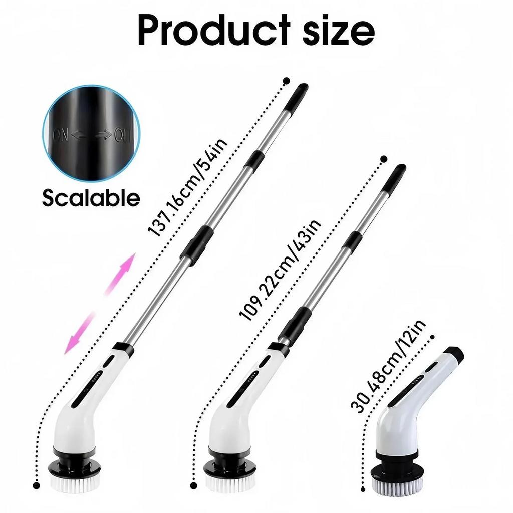 Rechargeable Electric Scrubber 3 9 Heads Powerful Motor Metal Gears Extendable Rod for Bath Kitchen Car Multi-Use