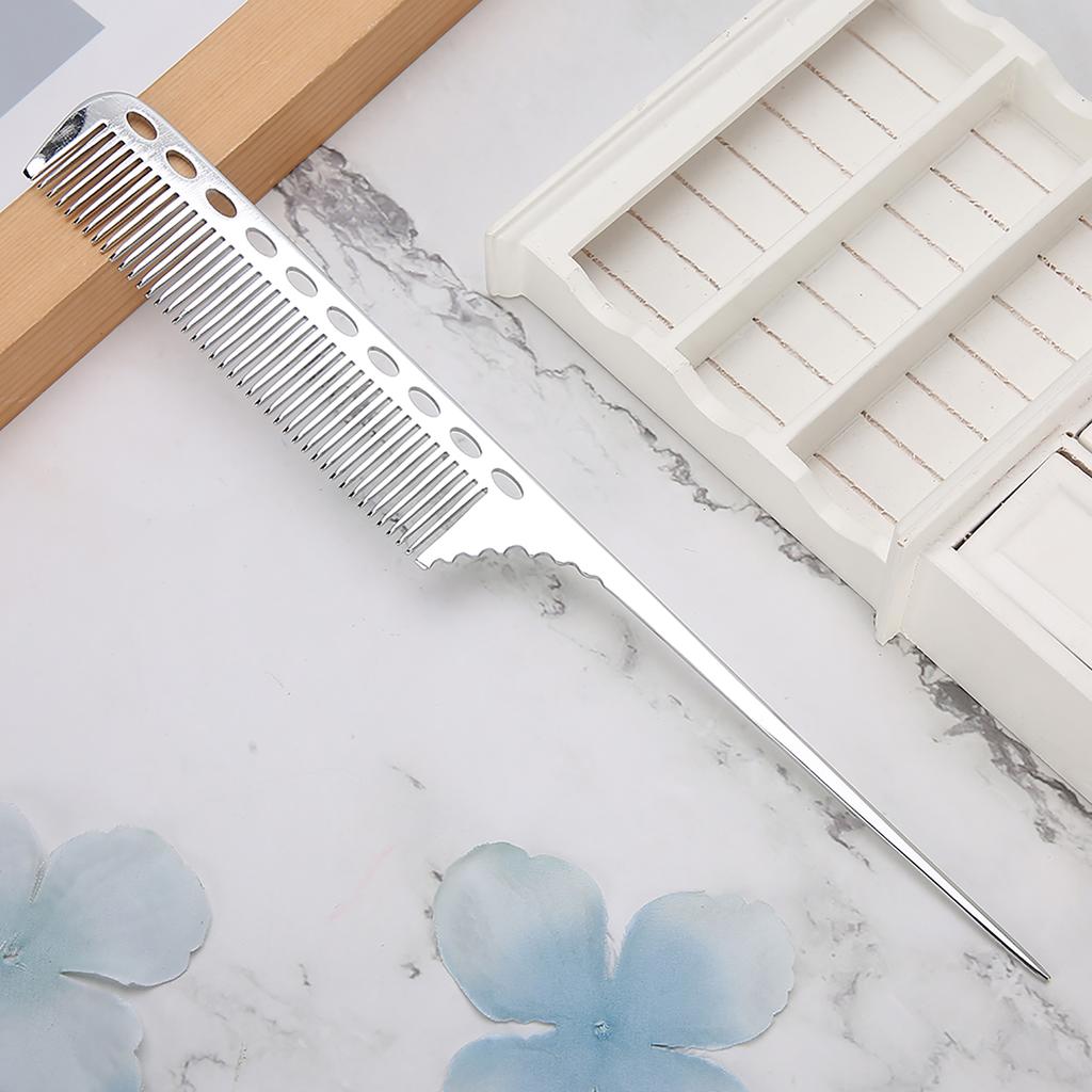 Salon Rat Tail Hair Comb Men Women Styling Comb Professional Barber Aluminum Metal CombSilver