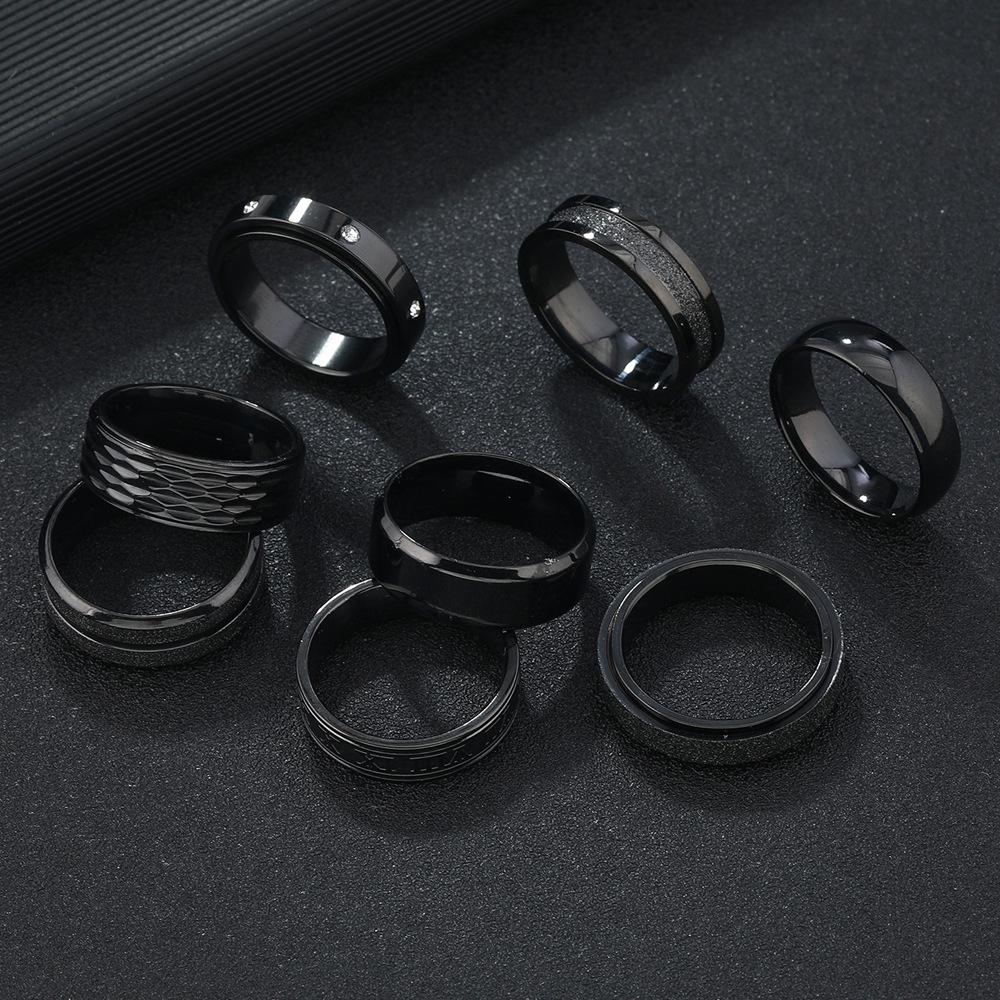 Grooved Frosted Stainless Steel Men's Ring - Non-Fading, Fashionable Titanium Set