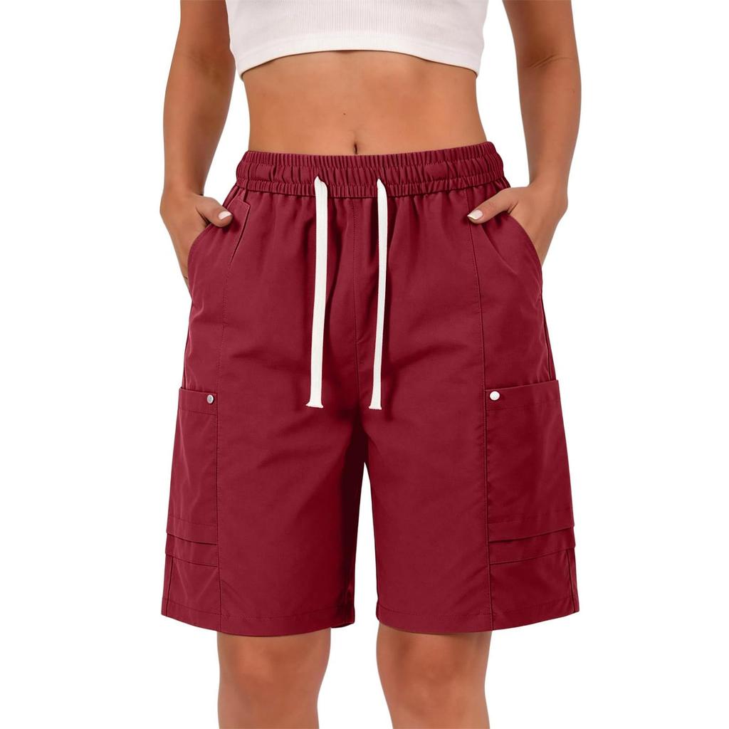 Women’s Summer Loose Fit Drawstring Waist Cargo Shorts with Pockets for Hiking Travel Casual Relaxed Wide Leg Design