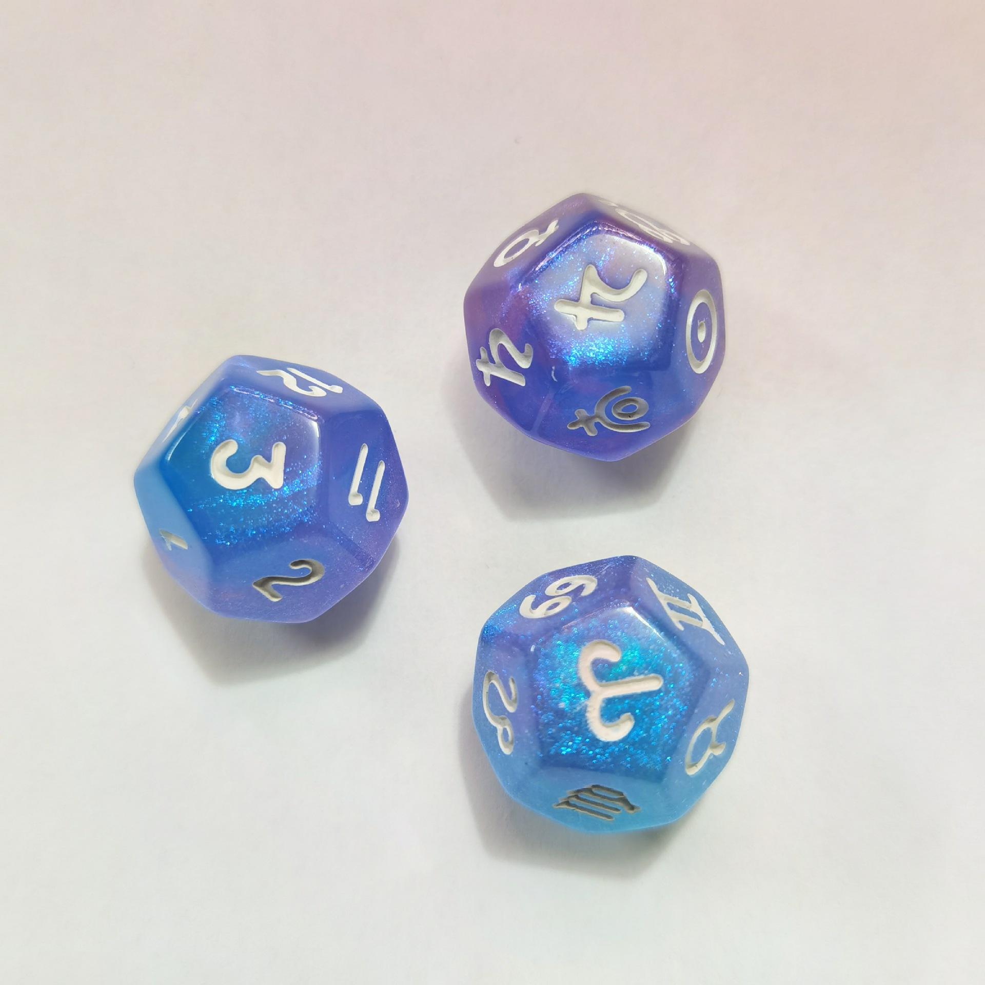 

3 шт./набор рунических кубиков 8-гранных/12-гранных цветных многогранных кубиков созвездие таинственный эрудит удача кубики для вечеринки игральные карты настольная игра 12-sided