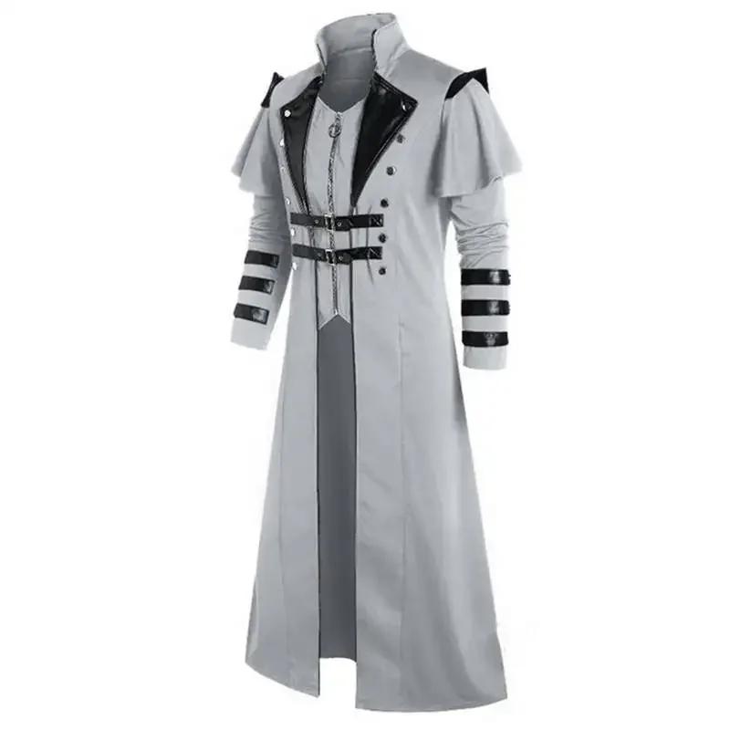 Banchetto di Corte Medievale Cerniera Lunga Spacco Costume di Scena Abbigliamento Stile Cappotto da Uomo Design alla Moda ed Elegante