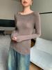 2025 Women's 100% Wool Seamless Slim Fit One-Shoulder Fine Knit Sweater, Machine Washable, 18 Gauge Yangzi Yarn