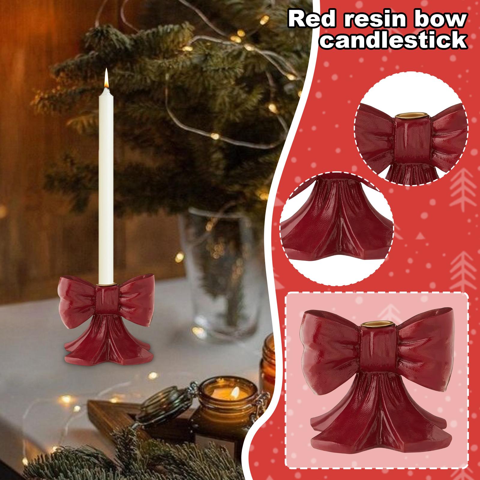 

Red Resin Bow Christmas Taper Candle Holder, 4.25in One Size