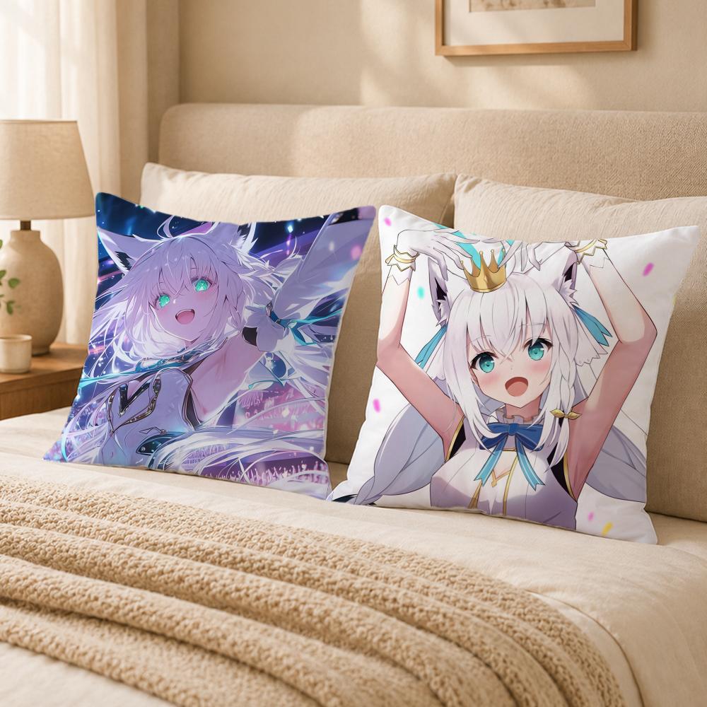 Vtuber S-Shirakami FubukiS Cushion Cover Double-Sided Printed Pillow Cover Hypoallergenic Dust-Mite Proof