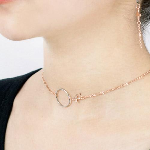 Glory_Arden Surgical Circle Cross Combination Choker Necklace (Rosegold) / Ghmn-113