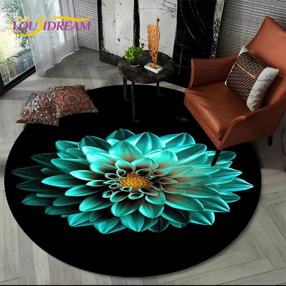 3D Daisy Nordic Flower Sunflower Round Area Rug,Carpet for Living Room Children's Bedroom Sofa Playroom Decor,Non-slip Floor Mat