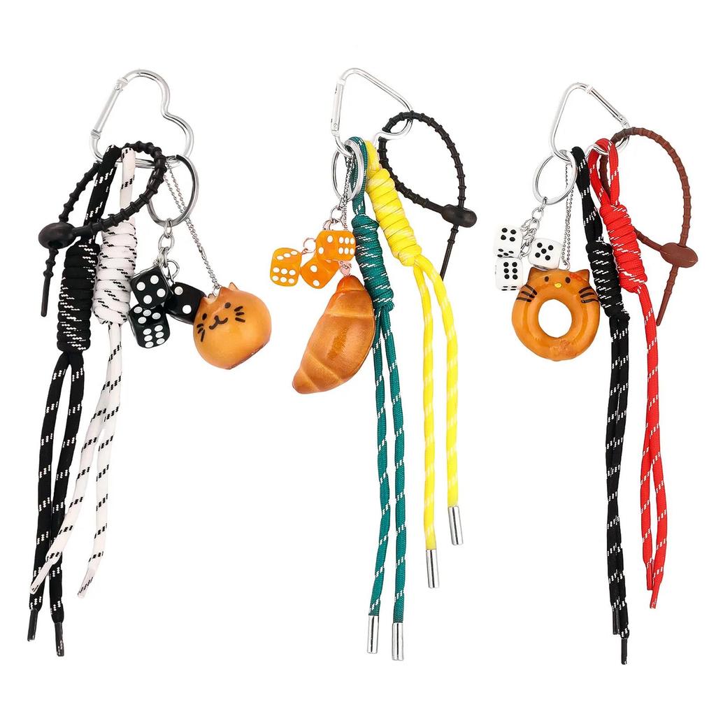 Adorable Alkaline Bread Phone Charm Keychain Pendant Woven Rope Bow Love Heart Pendant Girl Gift Fashion Charm Accessories