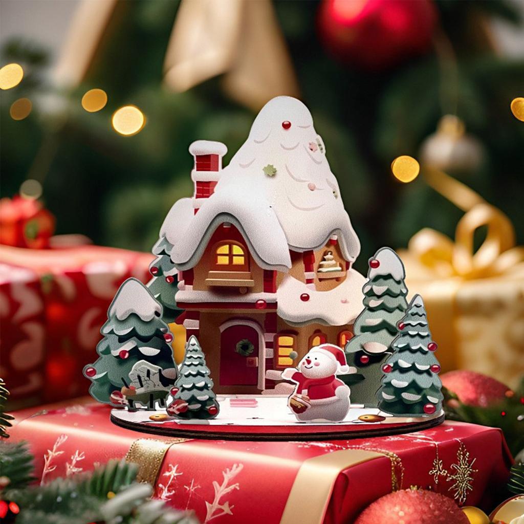 Christmas Cartoon House Wooden Assembly Ornaments Diy Children'S Gifts Three-Dimensional Ornaments Christmas Desktop Ornaments