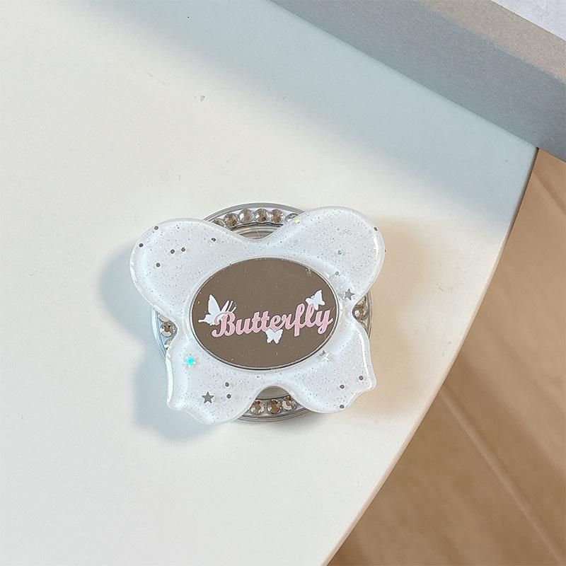 

Glitter Butterfly Oval Mirror Mobile Phone Airbag Holder Magnetic Retractable Ring Internet Celebrity Women S Makeup Mirror