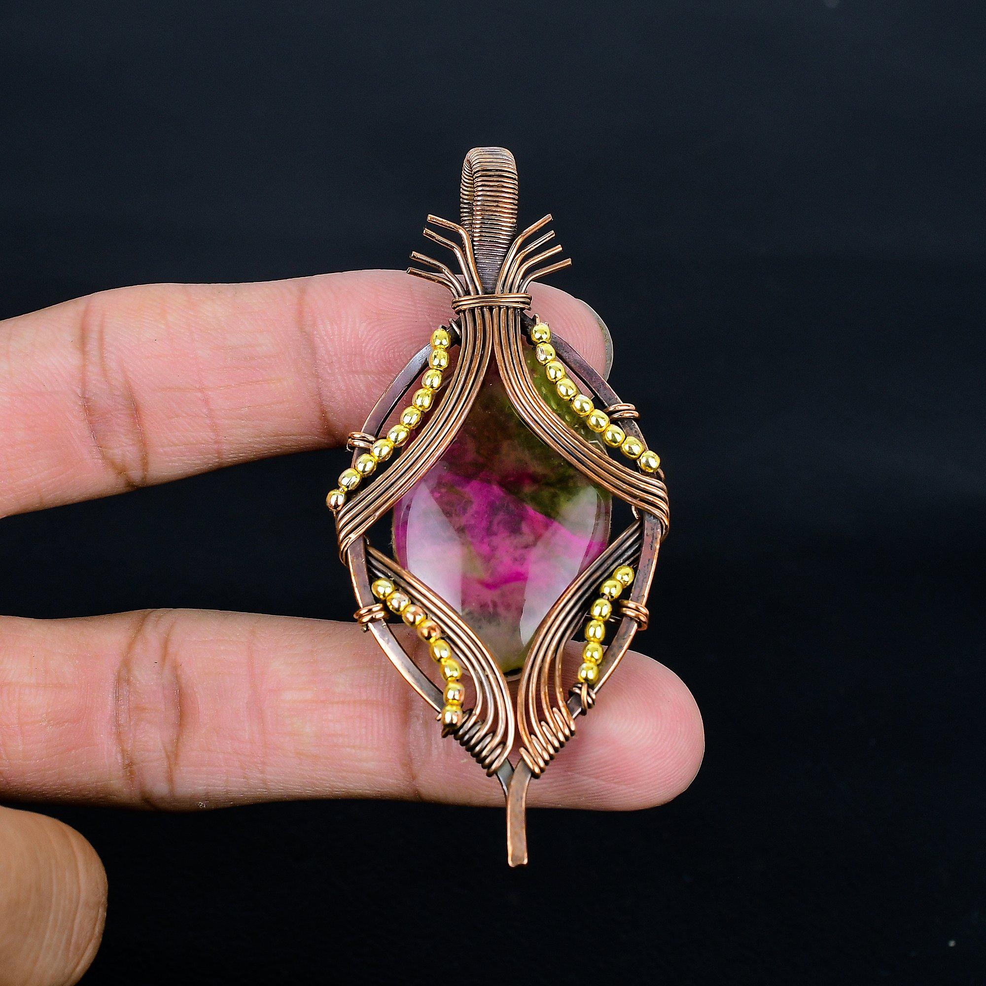 

Watermelon Tourmaline Pendant, 999 Copper Wire Wrapped Gemstone Jewelry, Handmade Pendant, For Thanksgiving 2.55 Inches