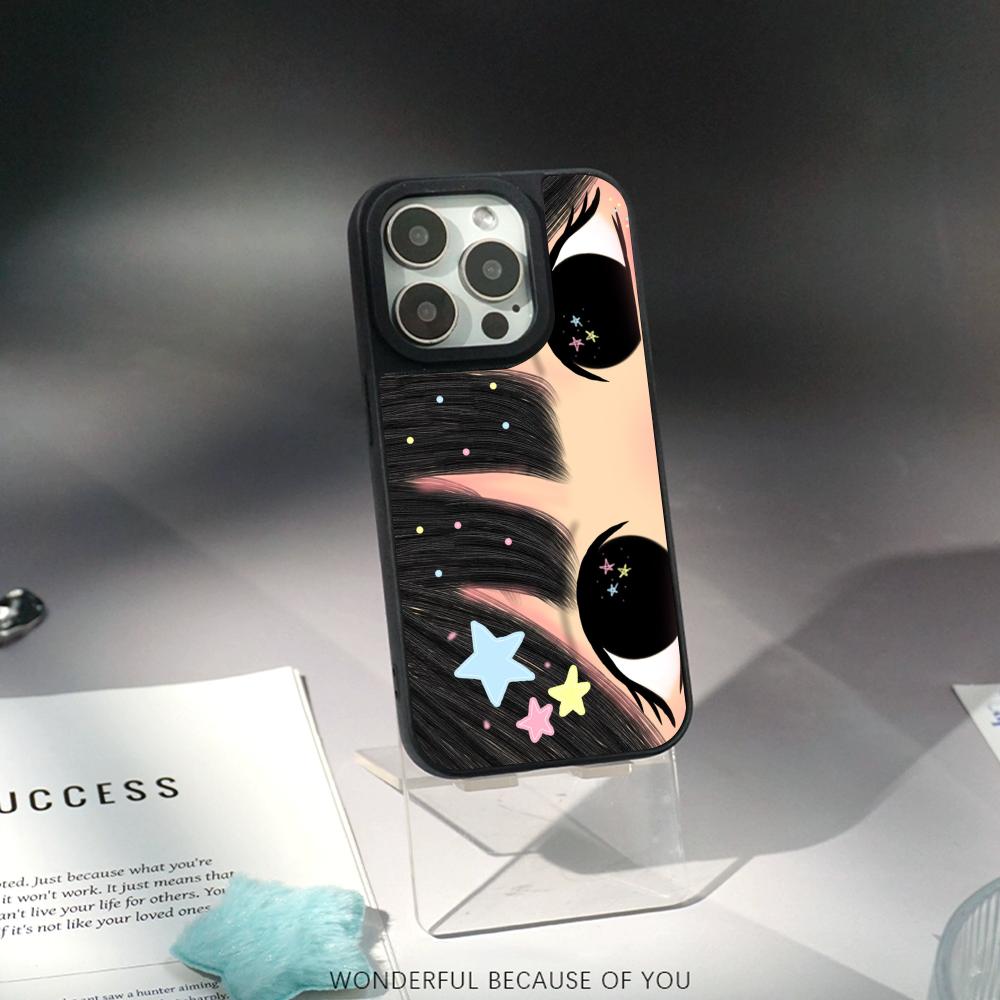 Big-eyed cute girl cartoon design Phone Case for iPhone 17 16 e 15 14 13 12 Pro Max Sheepskin Silver-edged protective case