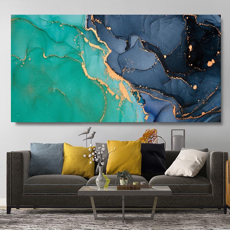 Luxury Abstract Gold Fluid Art Canvas Painting Colorful Ink Art Posters and Prints Marble Texture Wall Art Living Room Decor