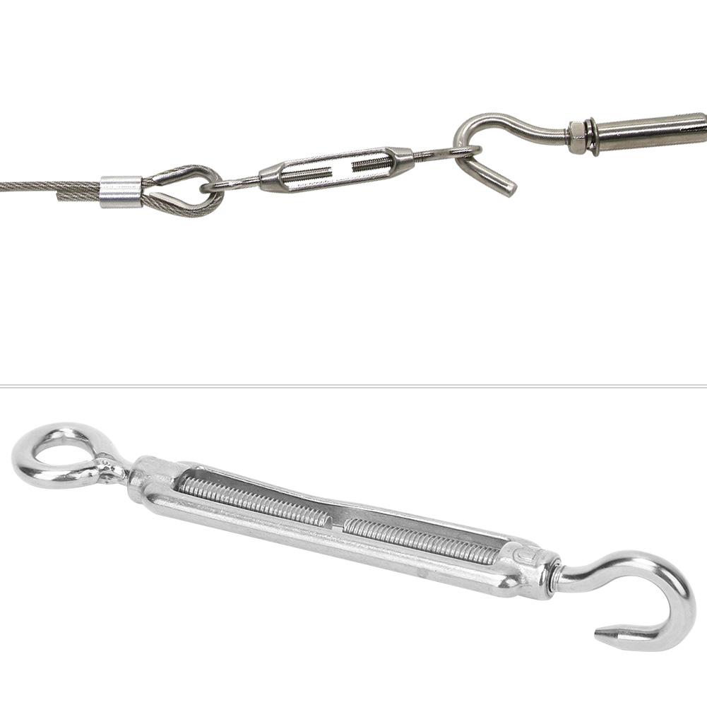 5Pcs 304 Stainless Steel Wire Rope Tension Tensioner Hook & Eye Turnbuckle for Indoor Outdoor(M6 )