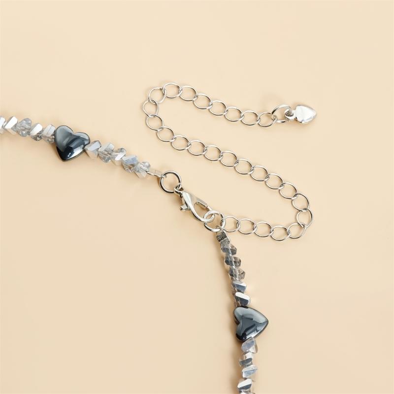Elegante herzförmige Anhänger-Halskette aus schwarzem Obsidian mit Legierungskette für sie, Geschenk zum Valentinstag oder für besondere Anlässe