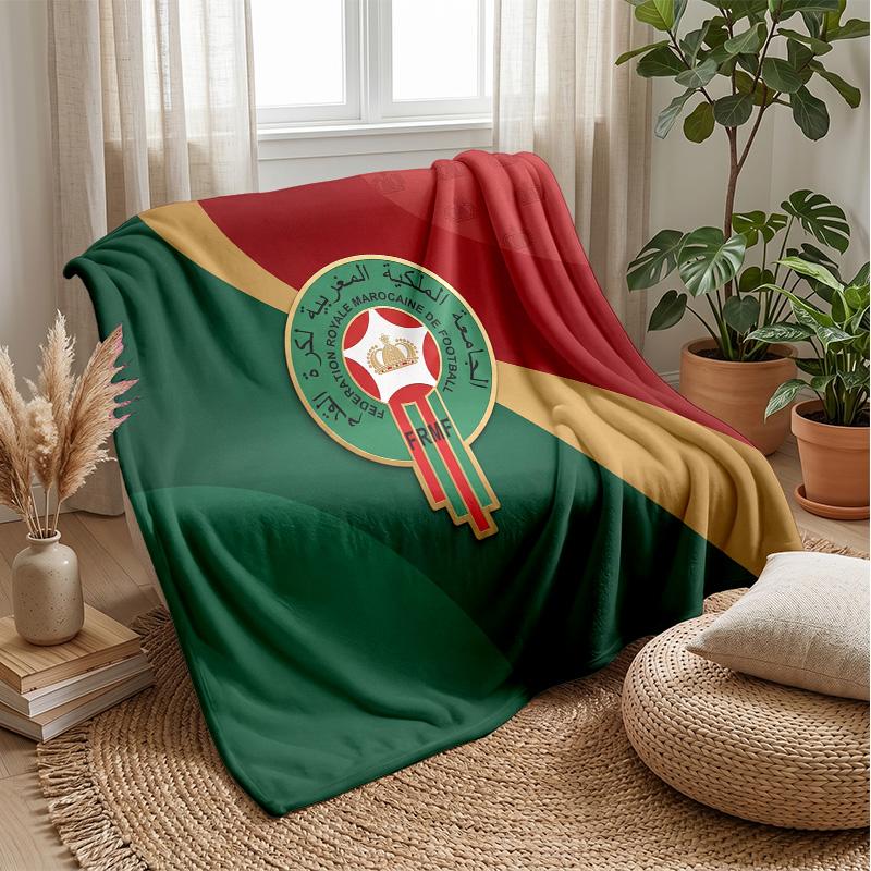 Morocco Football Printed Flannel Blanket Skin Friendly Warm Decorative Throw for Indoor Couch Bed Daily Use