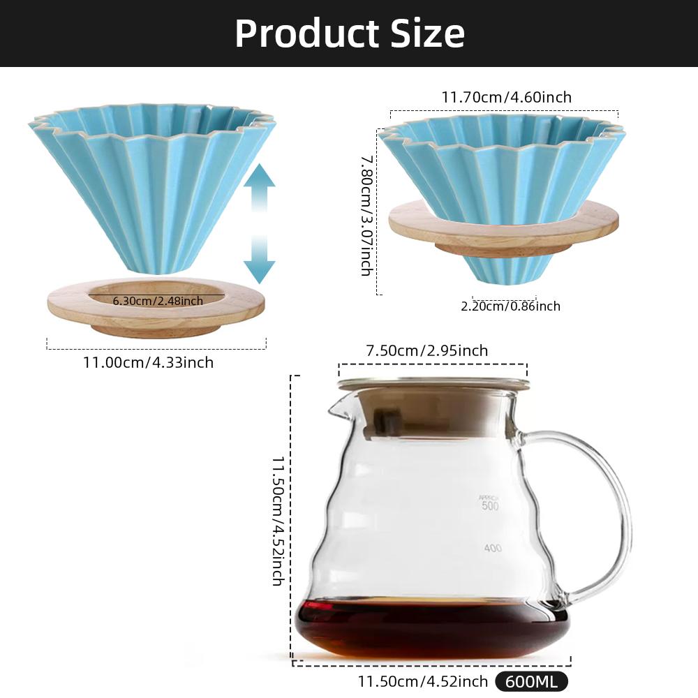 Filtru de cafea ceramică, filtru reutilizabil, filtru de cafea, aparat de cafea cu suport din lemn, pâlnie, picurătoare, tort, filtru, accesorii de cafea