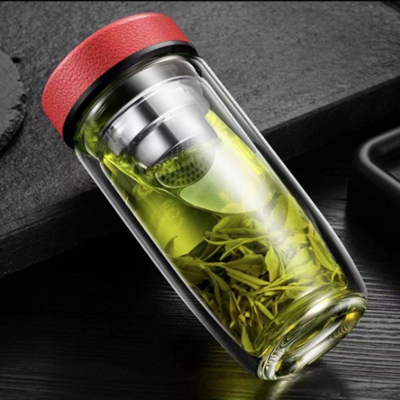 450ML Glass Water Bottle Oval Shaped Double Layer Tea Water Cup Infuser Tumbler Drinkware Water Bottle With Tea Filter
