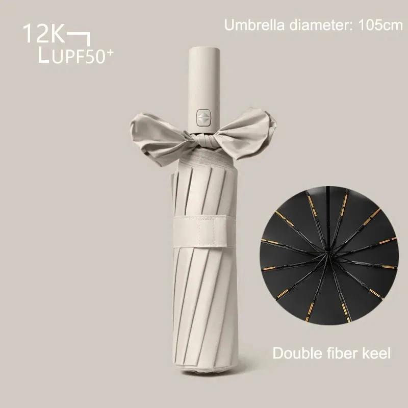48 Bone Fully Automatic Super Strong Windproof Umbrella Uv Protection Folding Parasol Reinforced Rainproof Large Size Parasol
