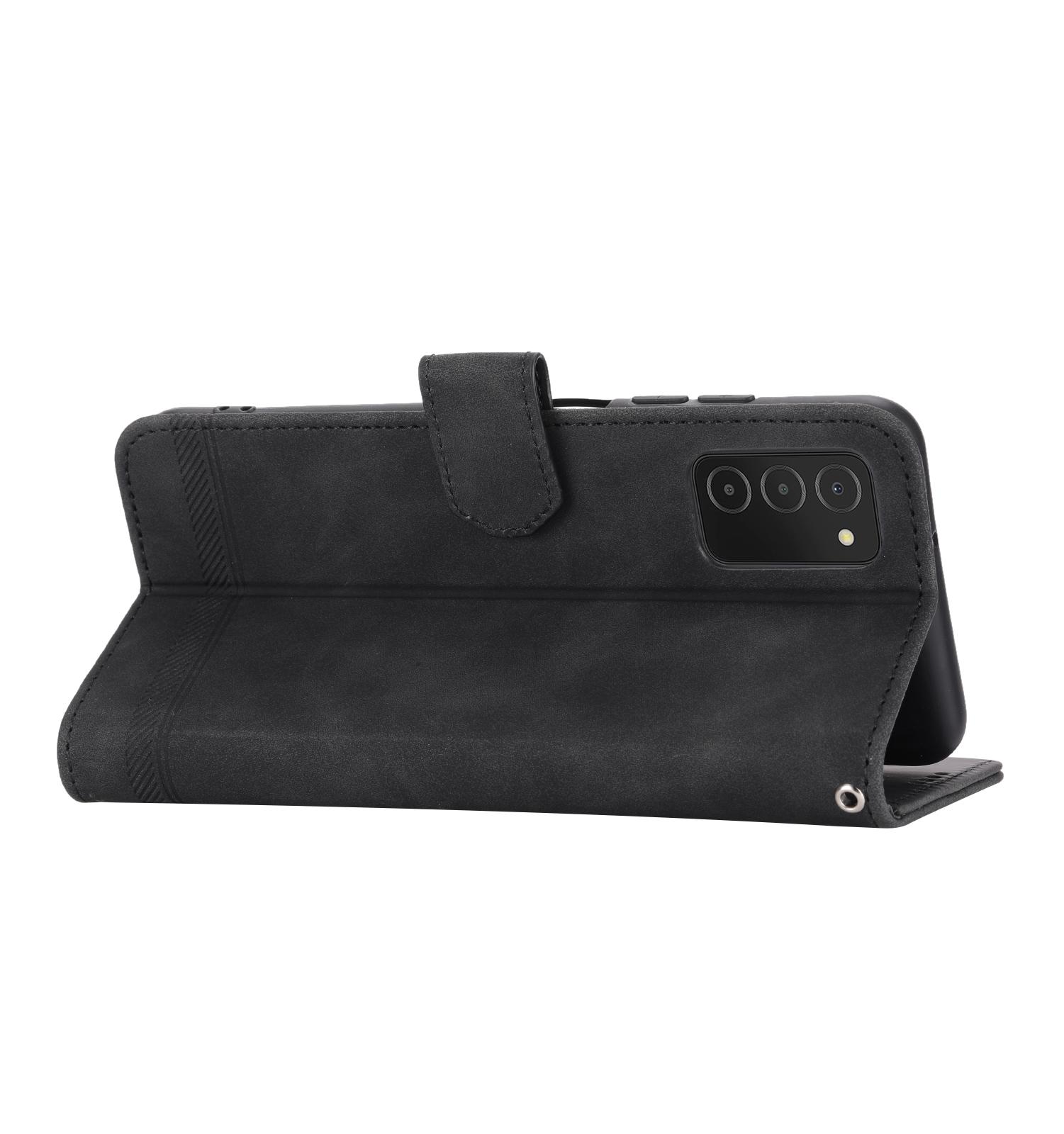 

DIERFENG DF-03 Phone Case for Samsung Galaxy A03s (166.5 x 75.98 x 9.14mm),Stand Wallet Lines Imprinted Leather Phone Cover Black