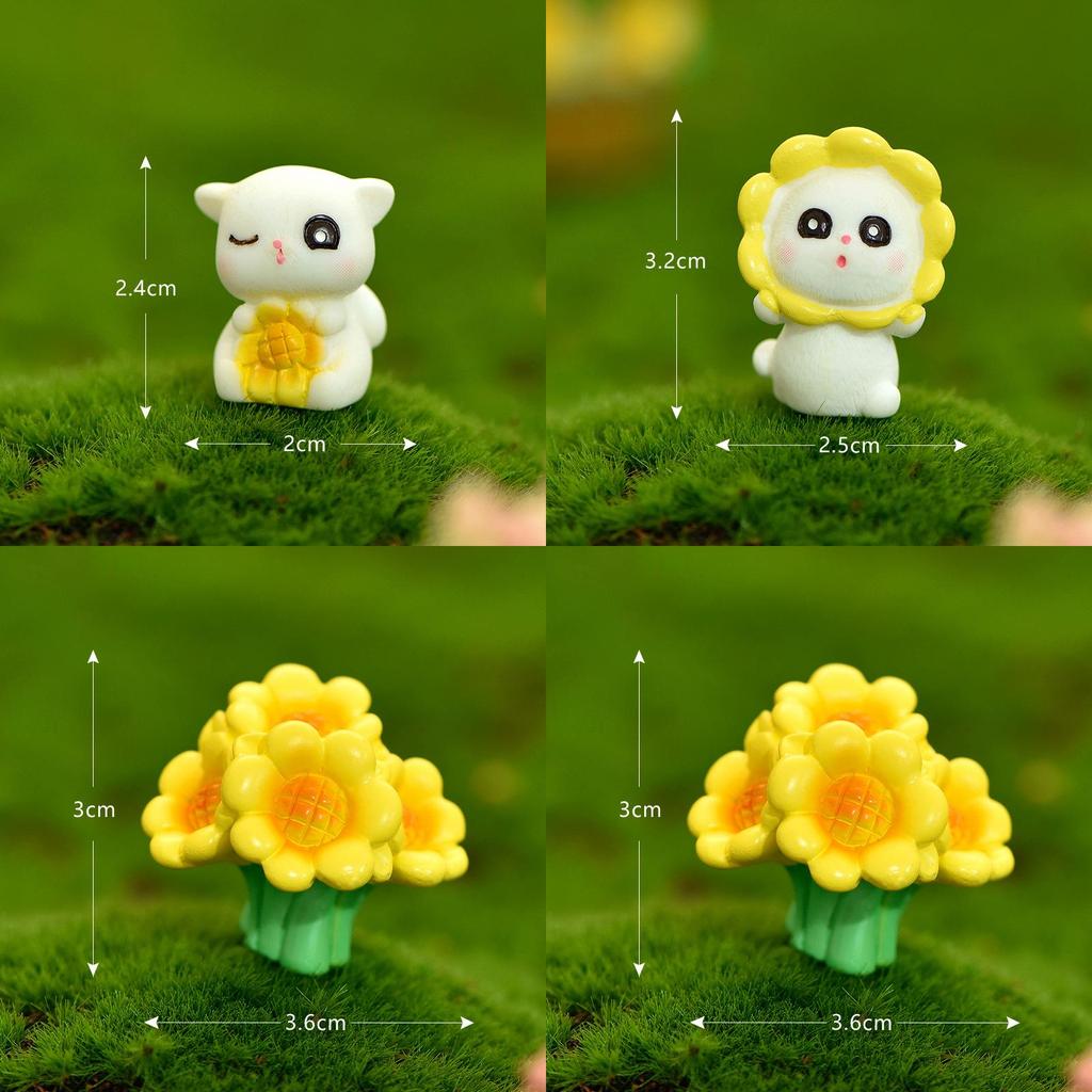 Adorable Resin Sunflower Cat Miniature Charming Cartoon Garden Decor Animal Figurine