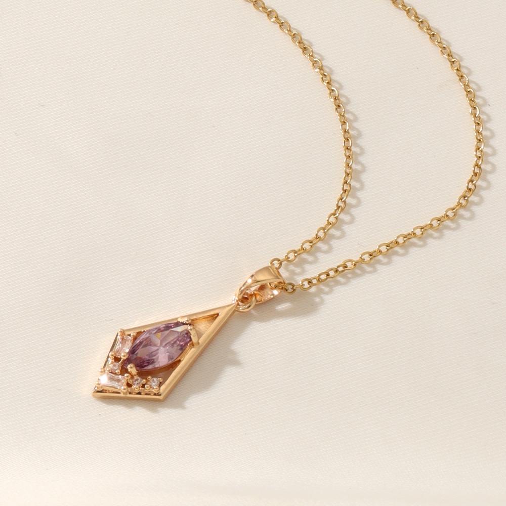 Simple Geometric Rhombus Zirconia Pendant Necklaces for Women Stainless Steel Jewelry