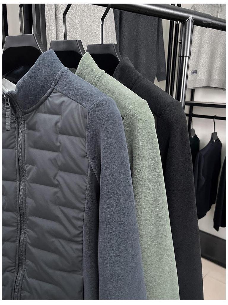 Men's Lightweight Stand Collar Down Jacket with White Duck Down, Autumn/Winter Casual Cold Protection Patchwork Design.