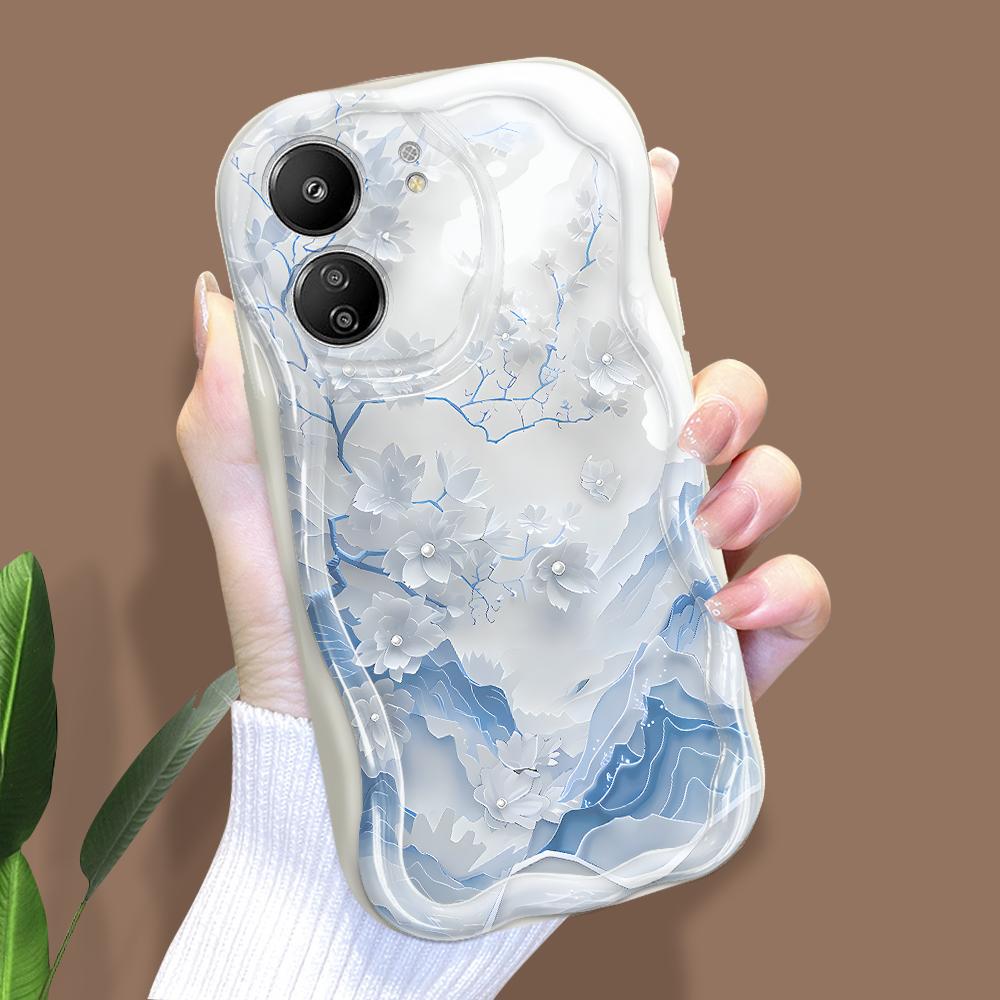 Cute Cartoon Pattern Cream Texture Casing Wavy Edge Soft Silicone Cover Phone Case for Xiaomi Redmi