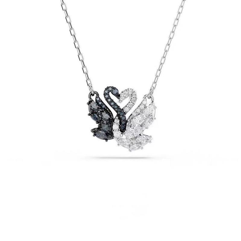 Swan Necklace: Black & White Swarovski Crystal Clavicle Chain
