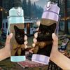 1PC Sleepy Black Cat Portrait 750ml Color Plastic Sports Water Bottle Leakproof Flip Straw Lid Suitable for Sports Office Home Use