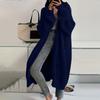 Women's Solid Color Long Sleeved Knee Length Knitted Cardigan, Lazy Trend, Medium Long Hair Jacket