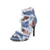 Fashion Women's New Summer Europe and America Open Toe Lace Edge Denim High Heel Large Bag Heel Zipper Roman Sandals 44 45 46