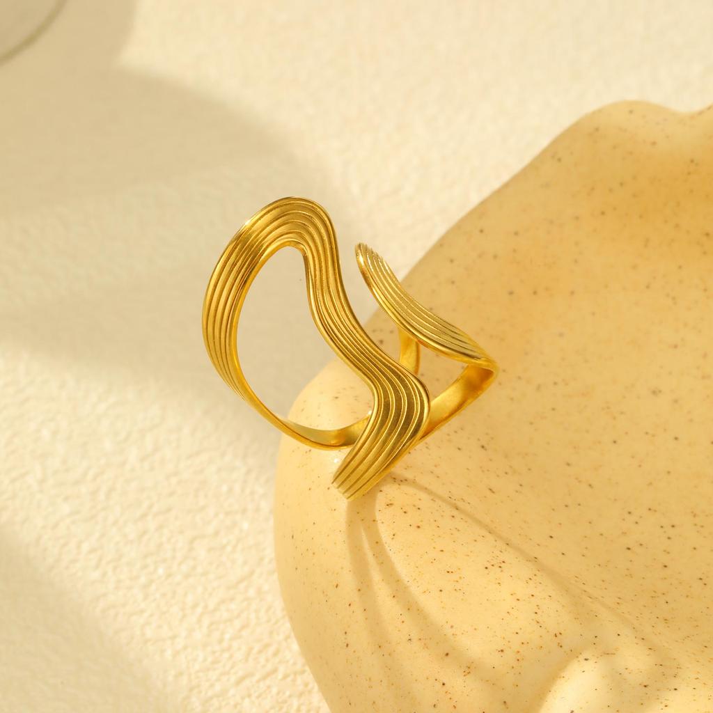 Stainless Steel Irregular Geometric Lines Ring for Women,Gold Color Opening Rings,Fashion Jewelry Gifts