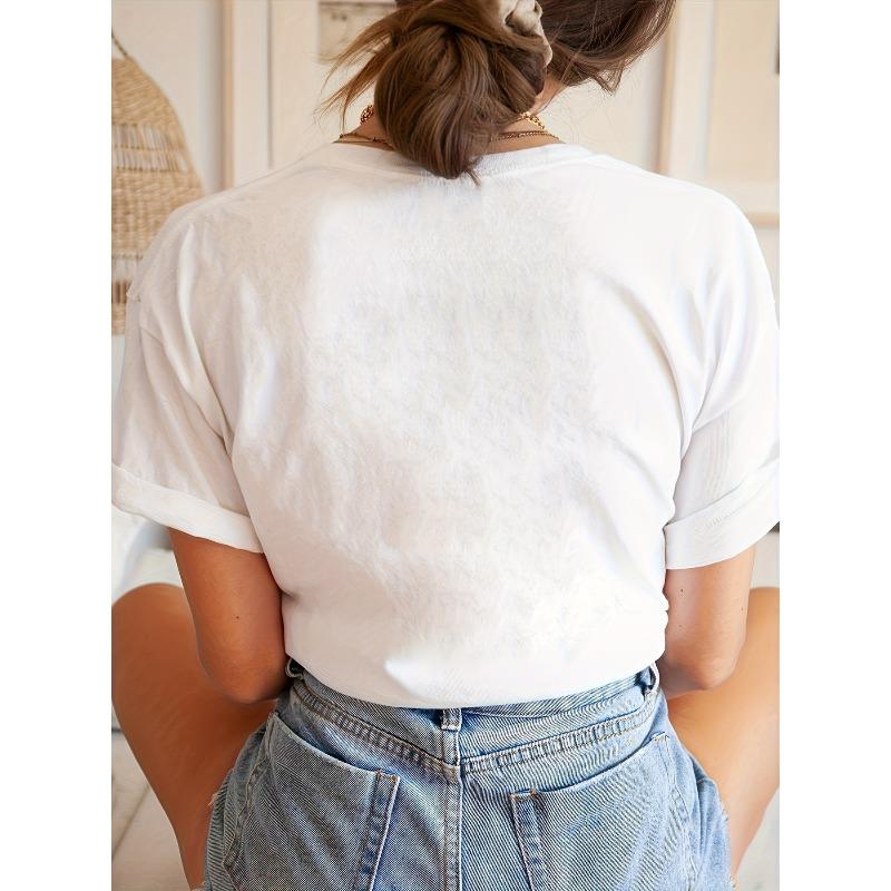 European Sizes Attitude - Style Italian Text Printed T - Shirt, Short Sleeve Crew Neck Casual Top for Summer & Spring, Women's Clothing