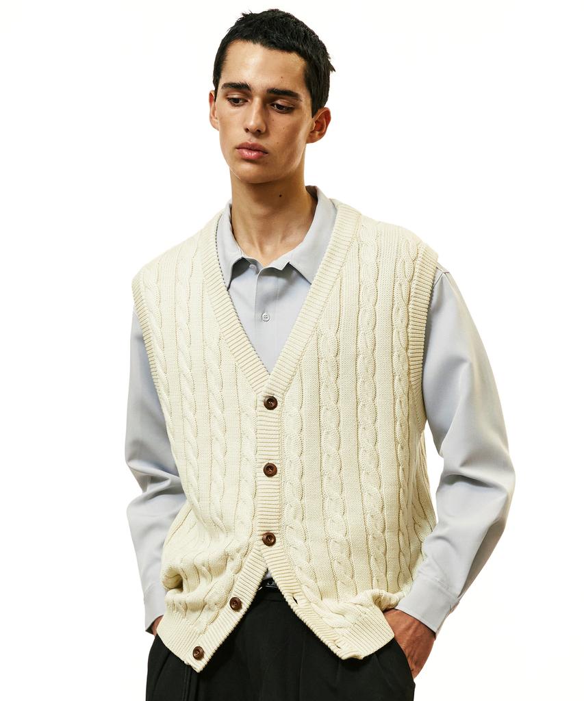 SSY Sunday Cable Knit Vest Cardigan Cream
