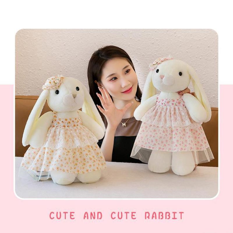 Floral Girls Dress Rabbit Plush Toy Cute Lop Ear Bunny Doll Kids Gift Home Decor