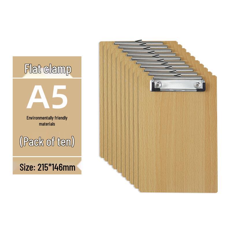 Zestaw 5 drewnianych podkładek z uchwytem na długopis, blokiem do pisania A4/A5 i teczką 16K - idealny do przyjmowania zamówień w restauracji i robienia notatek.