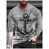 Vintage Compass Graphic Men's T-shirts Fashion Spring Autumn Long Sleeve Round 3D Printed Loose Streetwear Tops