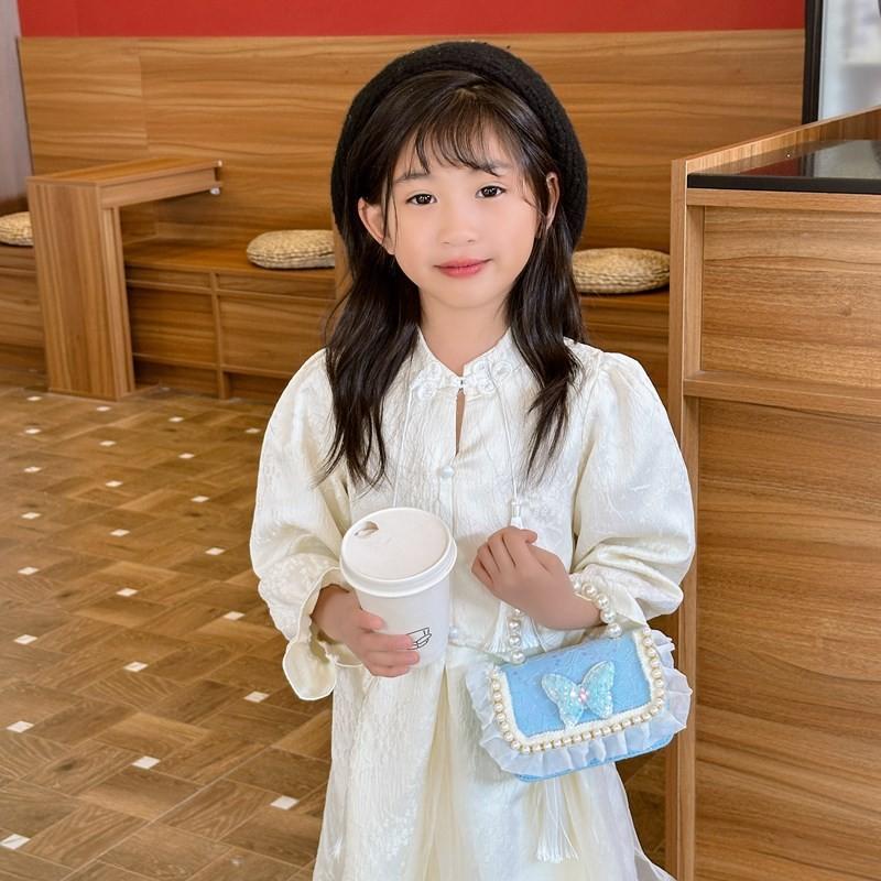 Lace Cute Stylish Childrens Bag Beautiful Butterfly Pearl Handbag For Toddler Girls
